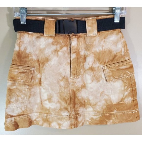 PacSun Skirts Pacsun Khaki Tan Tie Dye Belted Cargo Mini Skirt Sz